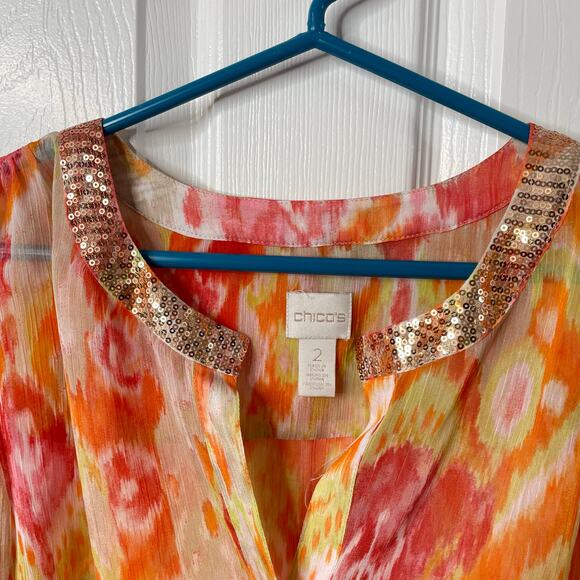 Chico’s blouse high-low tie front gauze embellished 2 or L - Picture 4 of 7